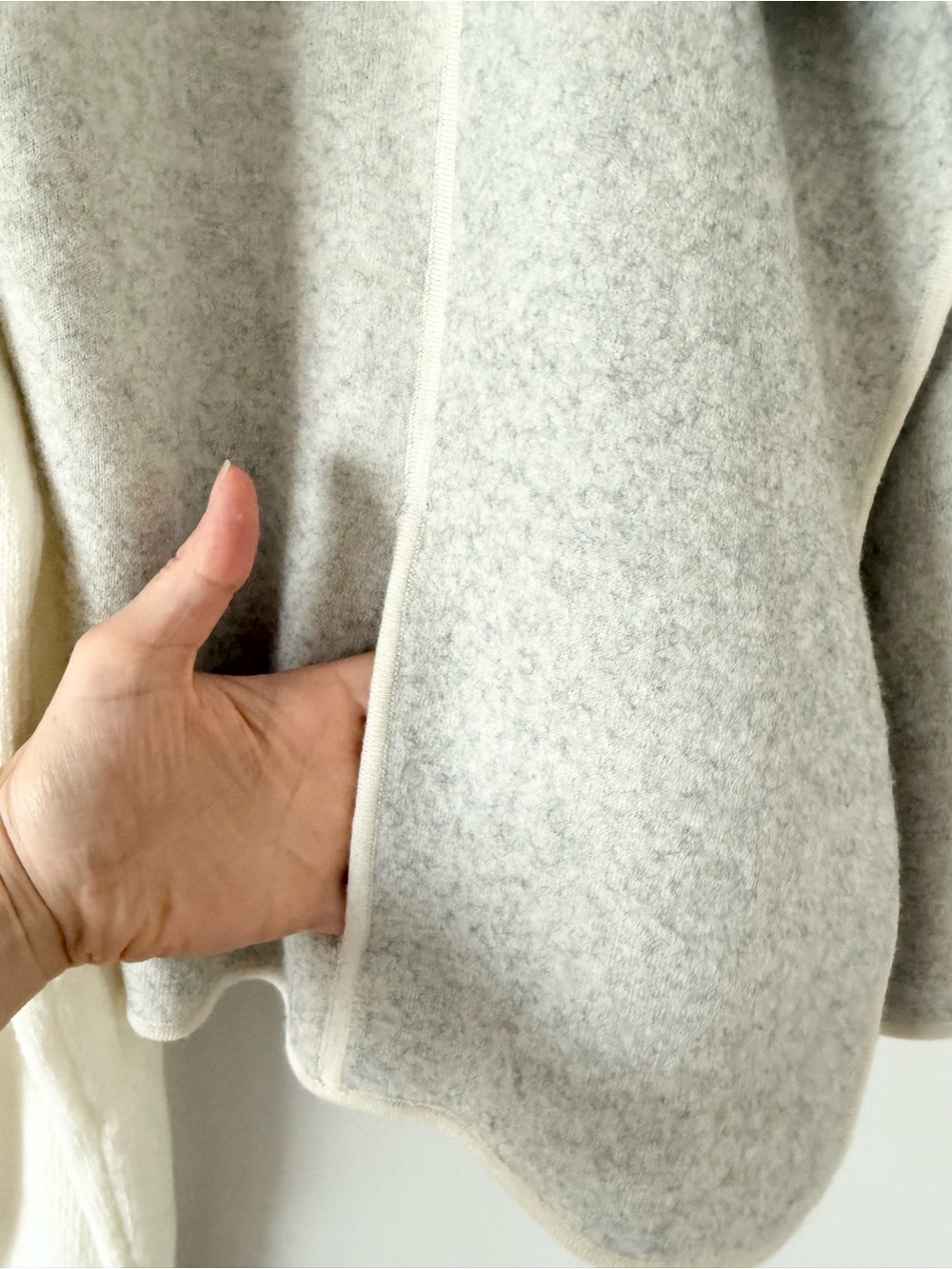 LOFT Two-Tone Open Front Cardigan Jacket Wool Cotton Blend Cream & Light Gray -M - Picture 3 of 6